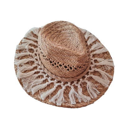 Afbeeldingen van Cowboy hoed- Ibiza witte kwastjes 