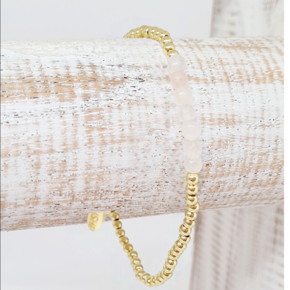 Afbeeldingen van Armband-  Goud met natuurlijk licht rosé halfedelsteen kralen