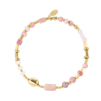 Afbeeldingen van Armband kralenmix - roze & goud.