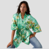 Afbeeldingen van 50% Korte kimono groene bloemen.