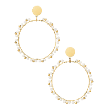 Afbeeldingen van Oorbellen dubbel cirkel met kraaltjes - goud/wit
