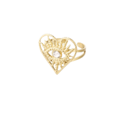Afbeeldingen van Ring hart met versiersel - goud