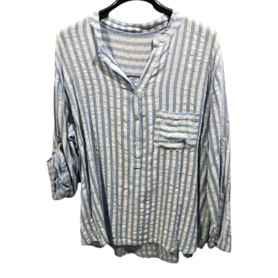 Afbeeldingen van Oversized katoenen shirt met gestreepte print licht Blauw - wit