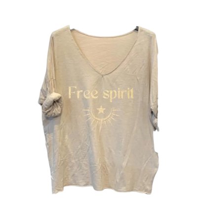 Afbeeldingen van Free Spirit katoenen top met lange mouwen  beige