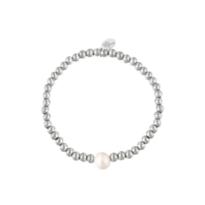 Afbeeldingen van Armband big pearl Zilver Stainless Steel