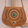 Afbeeldingen van Boho Tas leer Camel met gekleurde steen