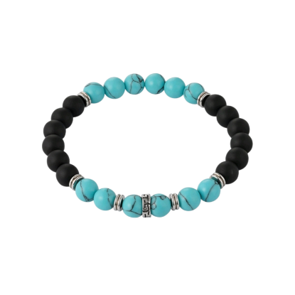 Afbeeldingen van Mannenarmband met verschillende kralen - turquoise/zwart