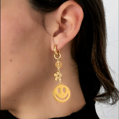 Afbeeldingen van Oorbellen smiley flower - Goud kleur - kopiëren