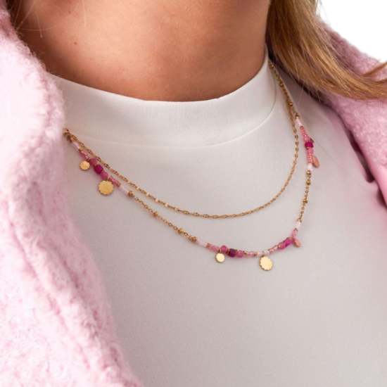 Afbeeldingen van Ketting pink charms - Goud kleur