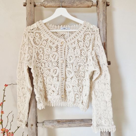 Afbeeldingen van Vest Borduursel  3/4 mouw - beige