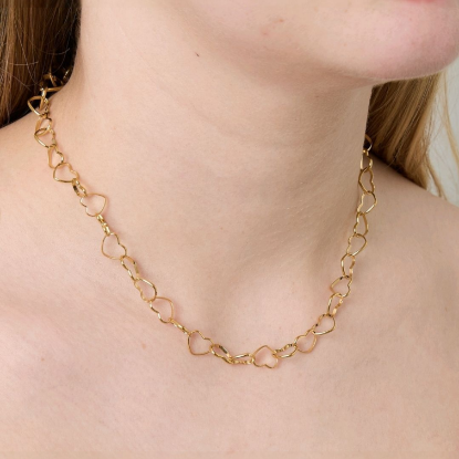Afbeeldingen van Hartjes schakel ketting kort goud