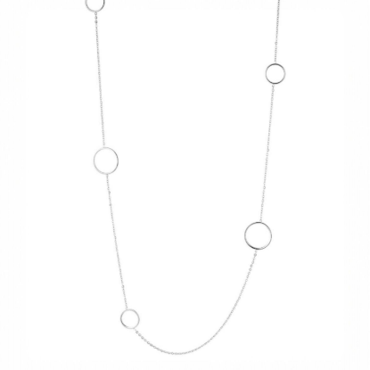 Afbeeldingen van lange ketting met verschillende  ringen zilver