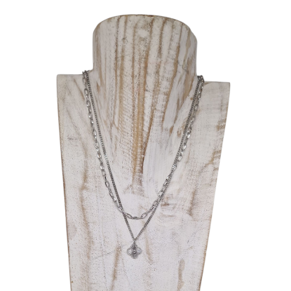 Afbeeldingen van Dubbele ketting zilver ovale schakels en bloemhanger