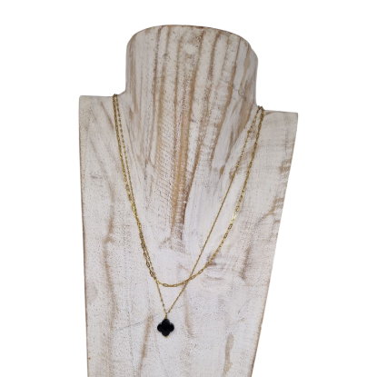 Afbeeldingen van Dubbele ketting klavertje 4 zwart 