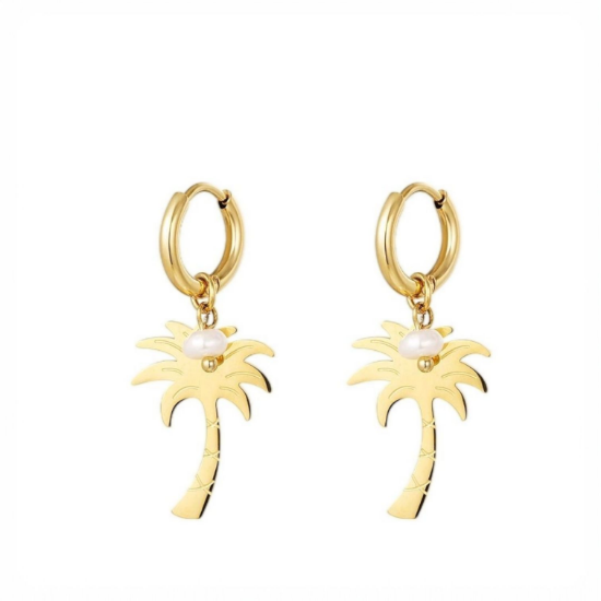 Afbeeldingen van Palmboom oorbellen - parel  goud Stainless Steel - kopiëren