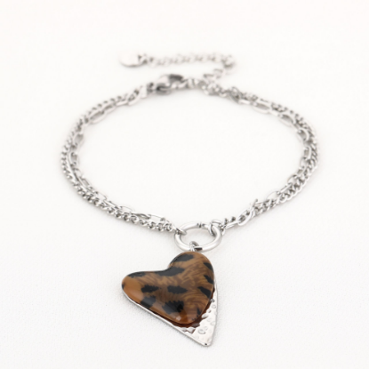 Afbeeldingen van Dubbele armband met panterhart zilver