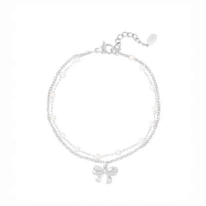 Afbeeldingen van Dubbele armband met strik en parels