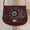 Afbeeldingen van Boho Tas leer met gekleurde steen 