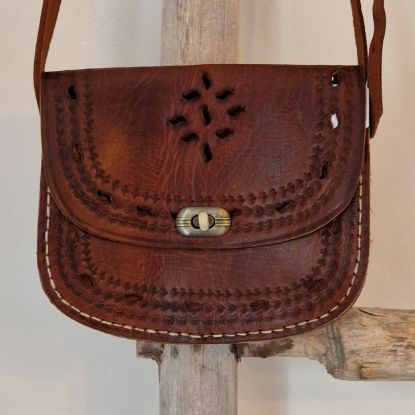 Afbeeldingen van Boho Tas leer donker bruin 