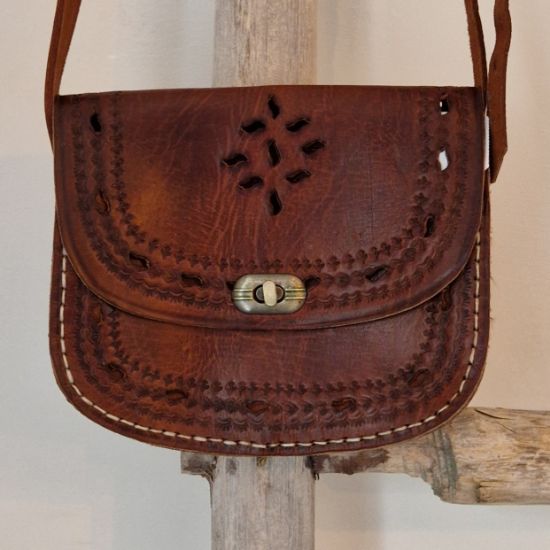 Afbeeldingen van Boho Tas leer donker bruin 