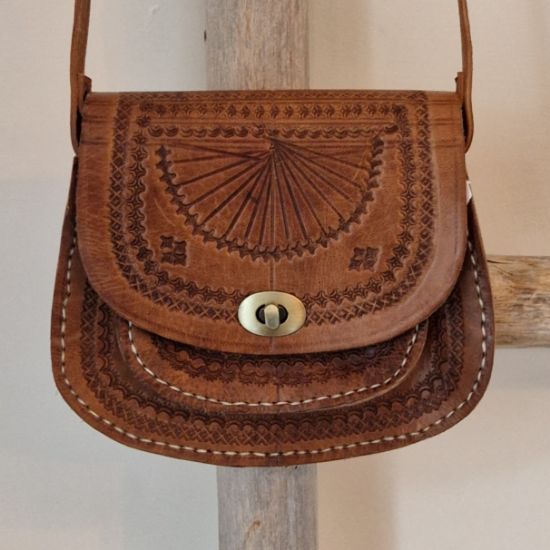 Afbeeldingen van Boho Tas leer donker bruin  