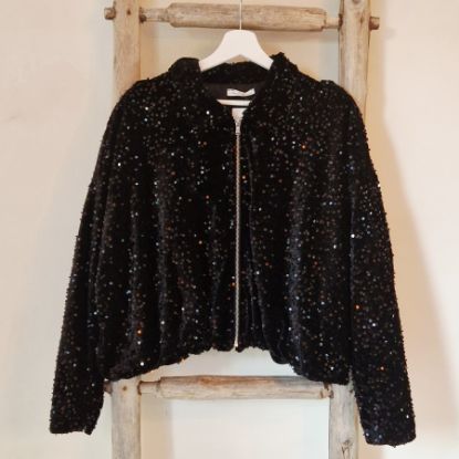 Afbeeldingen van Fluwelen jasje met pailletten Zwart
