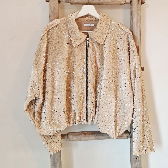 Afbeeldingen van Fluwelen jasje met pailletten champagne