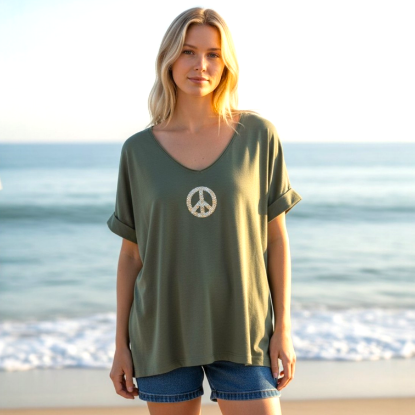 Afbeeldingen van Peace katoenen top met lange mouwen groen