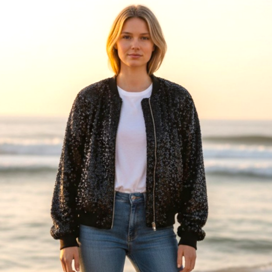 Afbeeldingen van Fluwelen jasje met pailletten Zwart