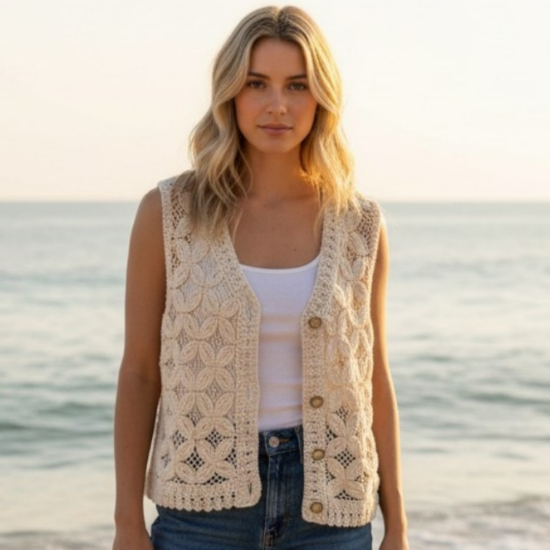 Afbeeldingen van Bohemian gilet van 100% gehaakt katoen - kopiëren