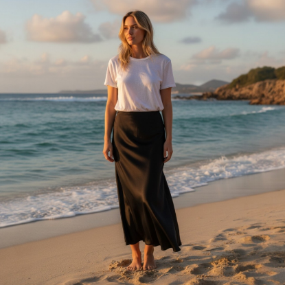 Afbeeldingen van Maxi rok Satijn zwart