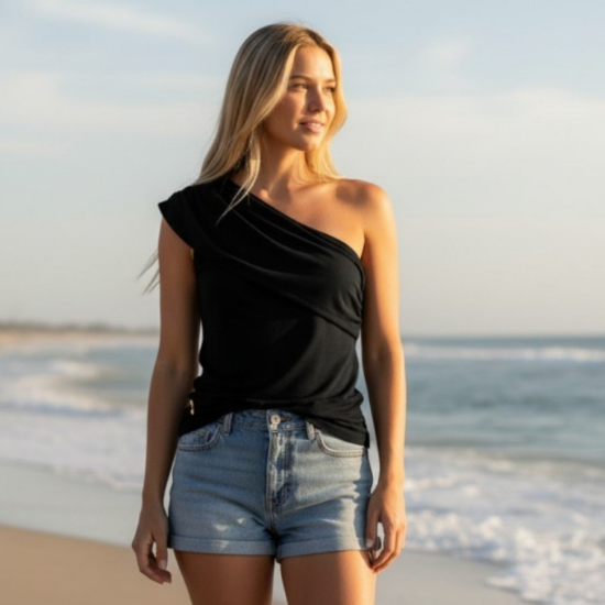 Afbeeldingen van One shoulder classic top - zwart