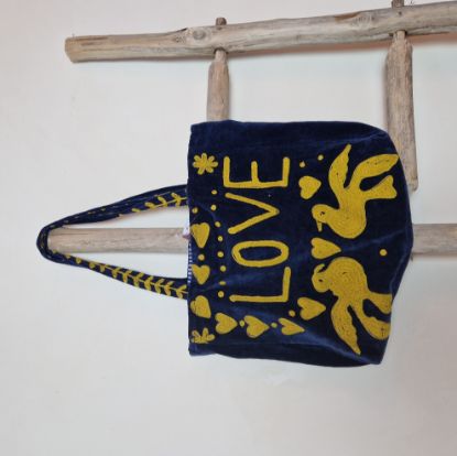 Afbeeldingen van Velvet tas blauw Love