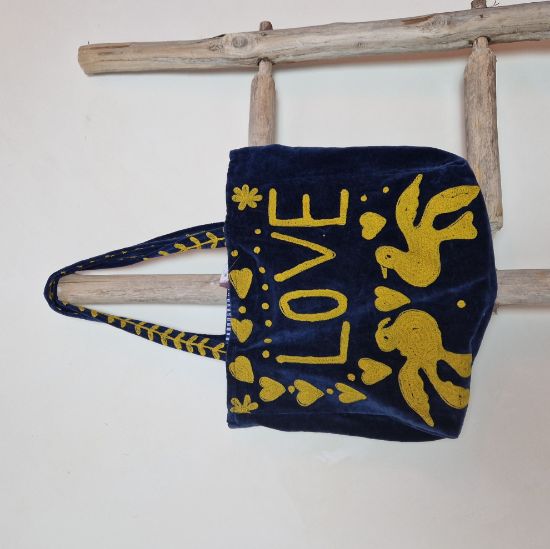 Afbeeldingen van Velvet tas blauw Love