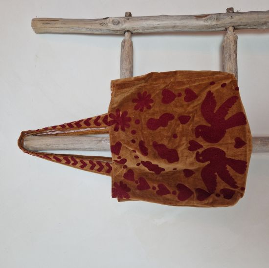 Afbeeldingen van Velvet tas roest lovebirds
