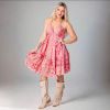 Afbeeldingen van Korte premium roze jurk met print en open rug