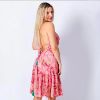 Afbeeldingen van Korte premium roze jurk met print en open rug