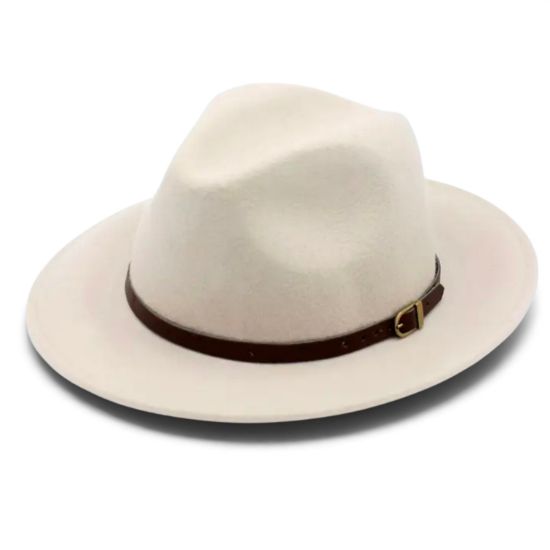 Afbeeldingen van Klassieke wollen Fedora hoed gebroken wit