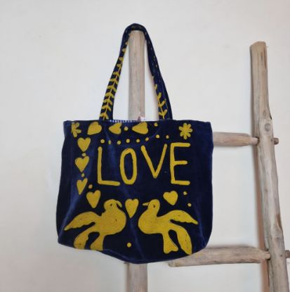 Afbeeldingen van Velvet tas blauw Love