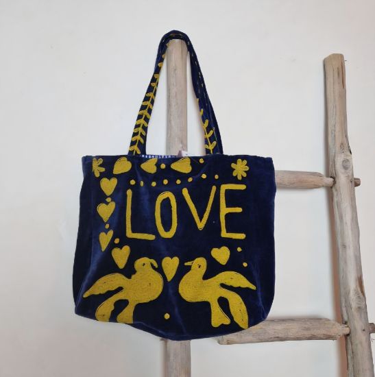 Afbeeldingen van Velvet tas blauw Love